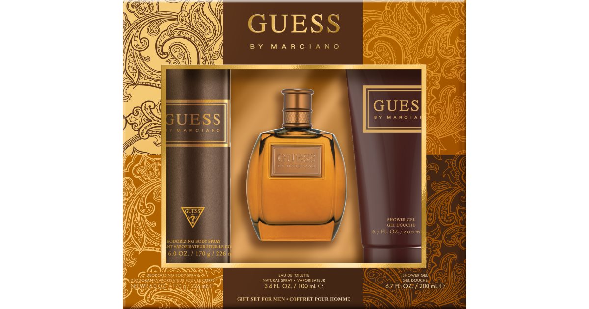 Guess by Marciano pacote presente masculino edt 100 ml + gel de banho masculino 200 ml + desodorante e spray corporal 170 g