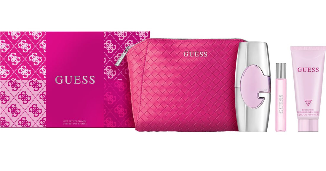 Guess Guess dámská dárková kazeta Eau de Parfum 75 ml + taštička na make-up 1 ks + cestovní sprej 15 ml + parfémované tělové mléko 100 ml