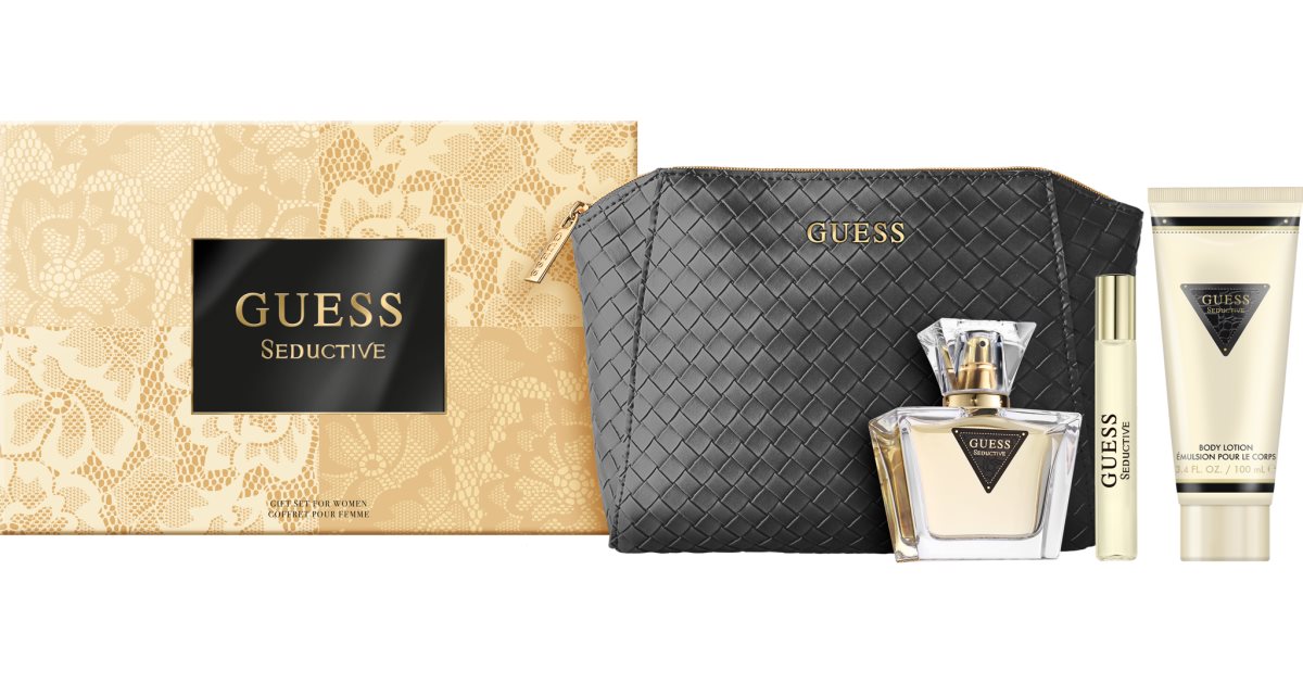 Guess Uwodzicielskie damskie pudełko upominkowe edt 75 ml + perfumowane mleczko do ciała 100 ml + spray podróżny 15 ml + kosmetyczka 1 szt.