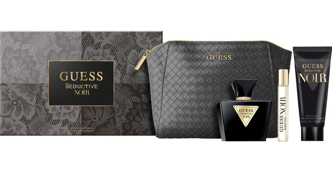 Guess Dámská dárková kazeta Seductive Noir Dare edt 75 ml + parfémované tělové mléko 100 ml + cestovní sprej 15 ml + taštička na make-up 1 ks