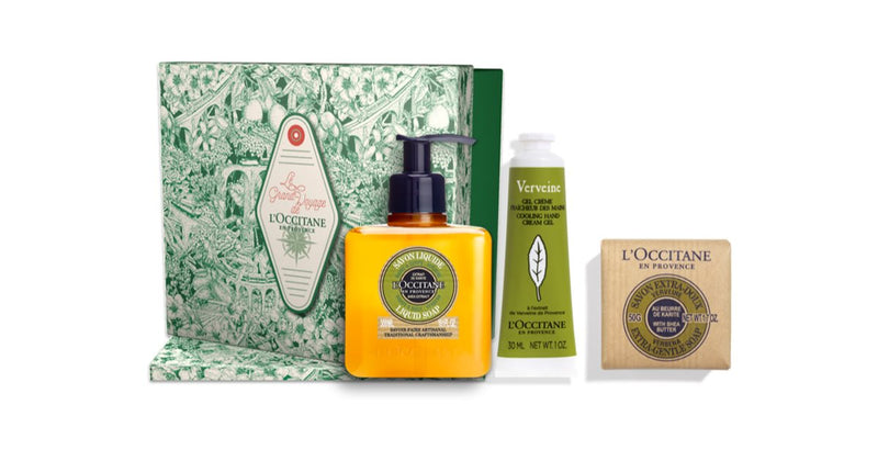 L’Occitane Gift set for hands liquid hand soap 300 ml + moisturizing hand cream-gel 30 ml + solid soap 50 g