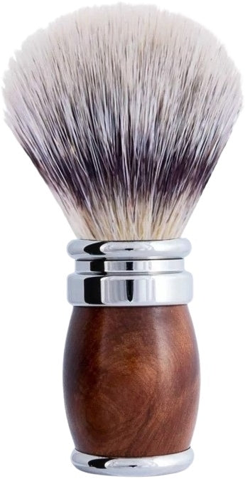 Pennello da barba Plisson Thuja Wood And Chrome Finish &amp; High Mountain White Fibre Shaving Brush