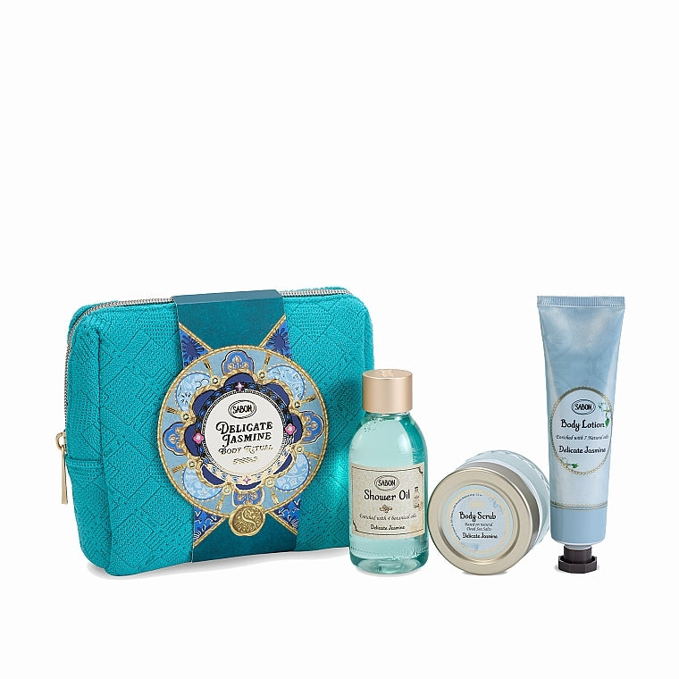 Set per la cura del corpo Sabon Delicate Jasmine Body Ritual (sh/oil/100ml + b/lot/50ml + b/scr/60g + pouch)