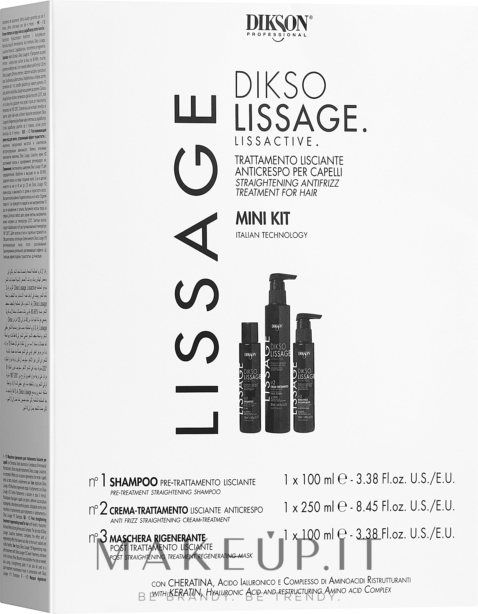 Set per la stiratura dei capelli Dikson Dikso Lissage Lissactive Mini Kit (shm/100ml + h/cr/250ml + h/mask/100ml)