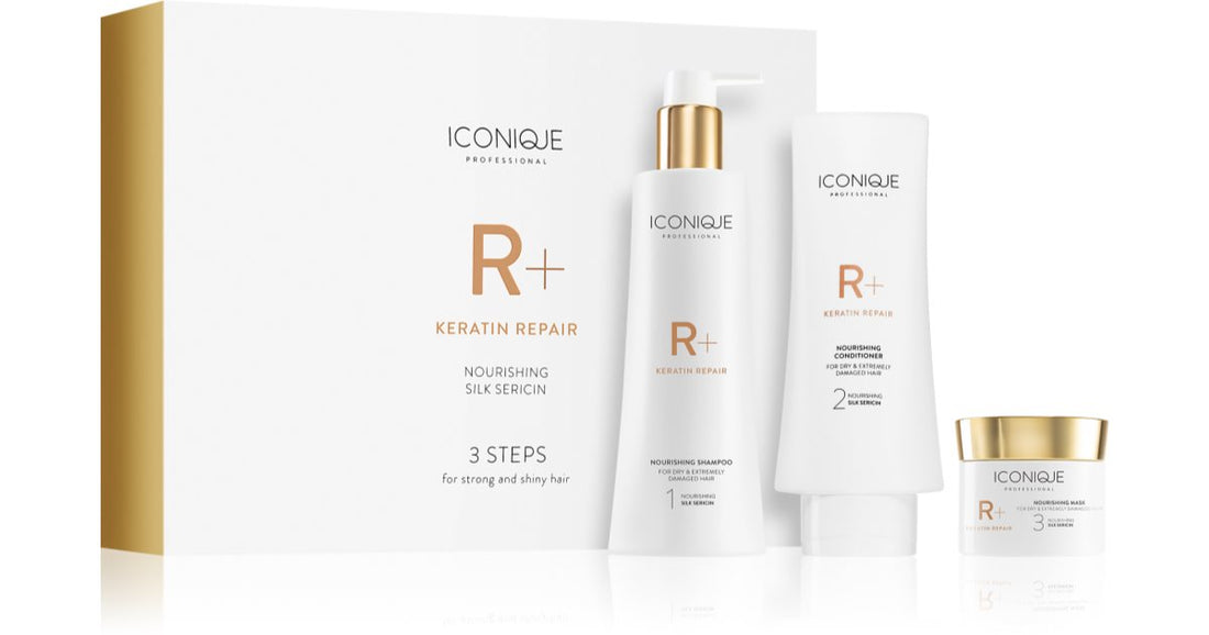 Iconique Professional R+ Keratin Repair 3 pasos para cabello fuerte y brillante caja regalo (para cabello débil)