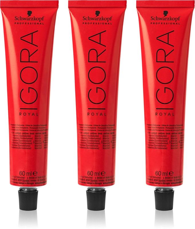 Schwarzkopf Professional IGORA Royal tinta per capelli confezione conveniente colore 6-00 Dark Blonde Natural Extra colore 5-0 Light Brown Natural 3× 60 ml