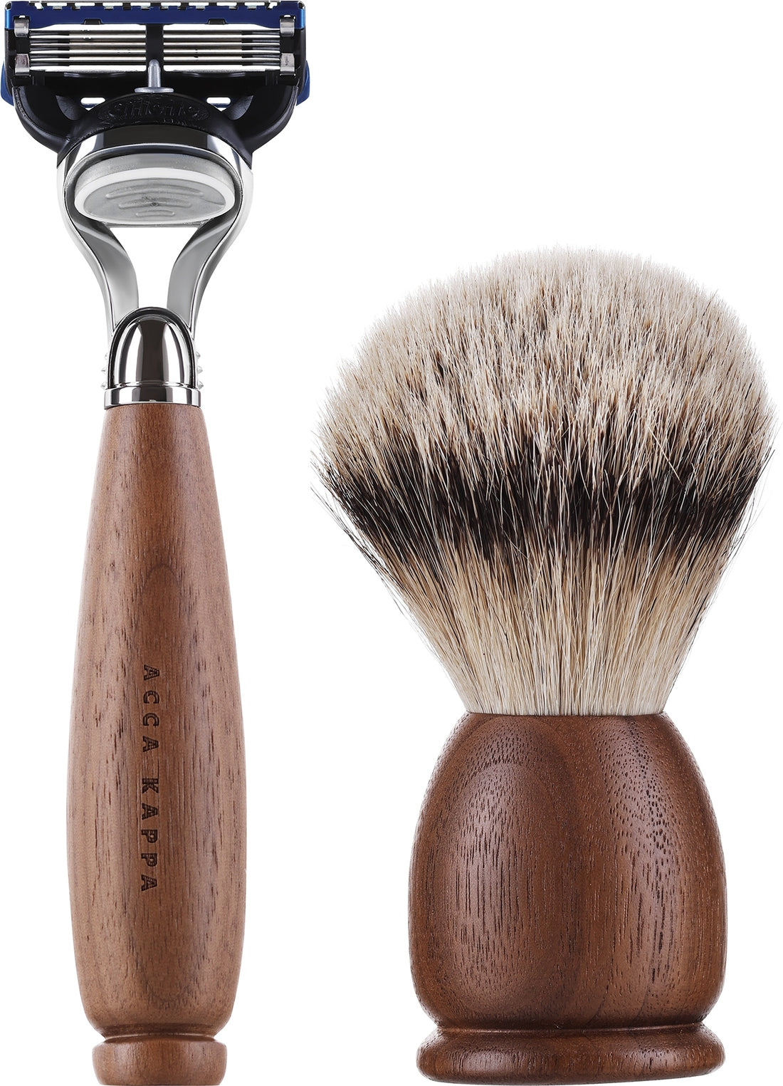 Set da barba Acca Kappa Shaving Set In Varnished Walnut Wood And Chrome Plated Metal (razor/1pc + brush/1pc + stand/1pc)