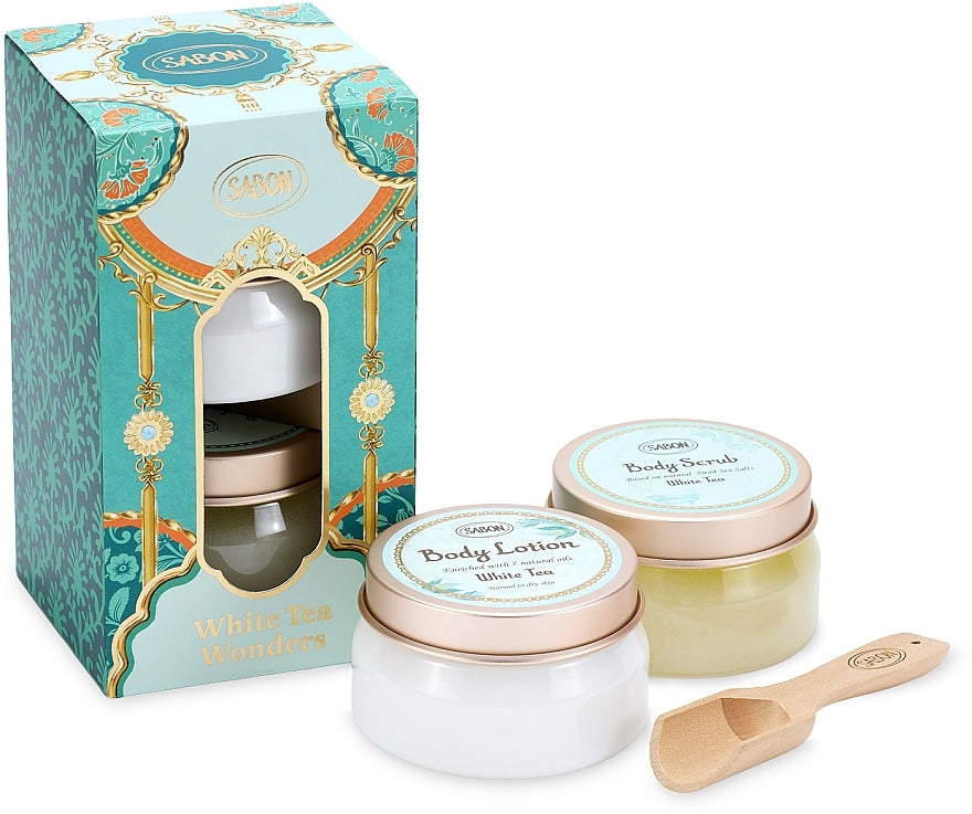 Set per la cura del corpo Sabon White Tea Wonders (b/lot/140 ml + b/scrub/200 gr)
