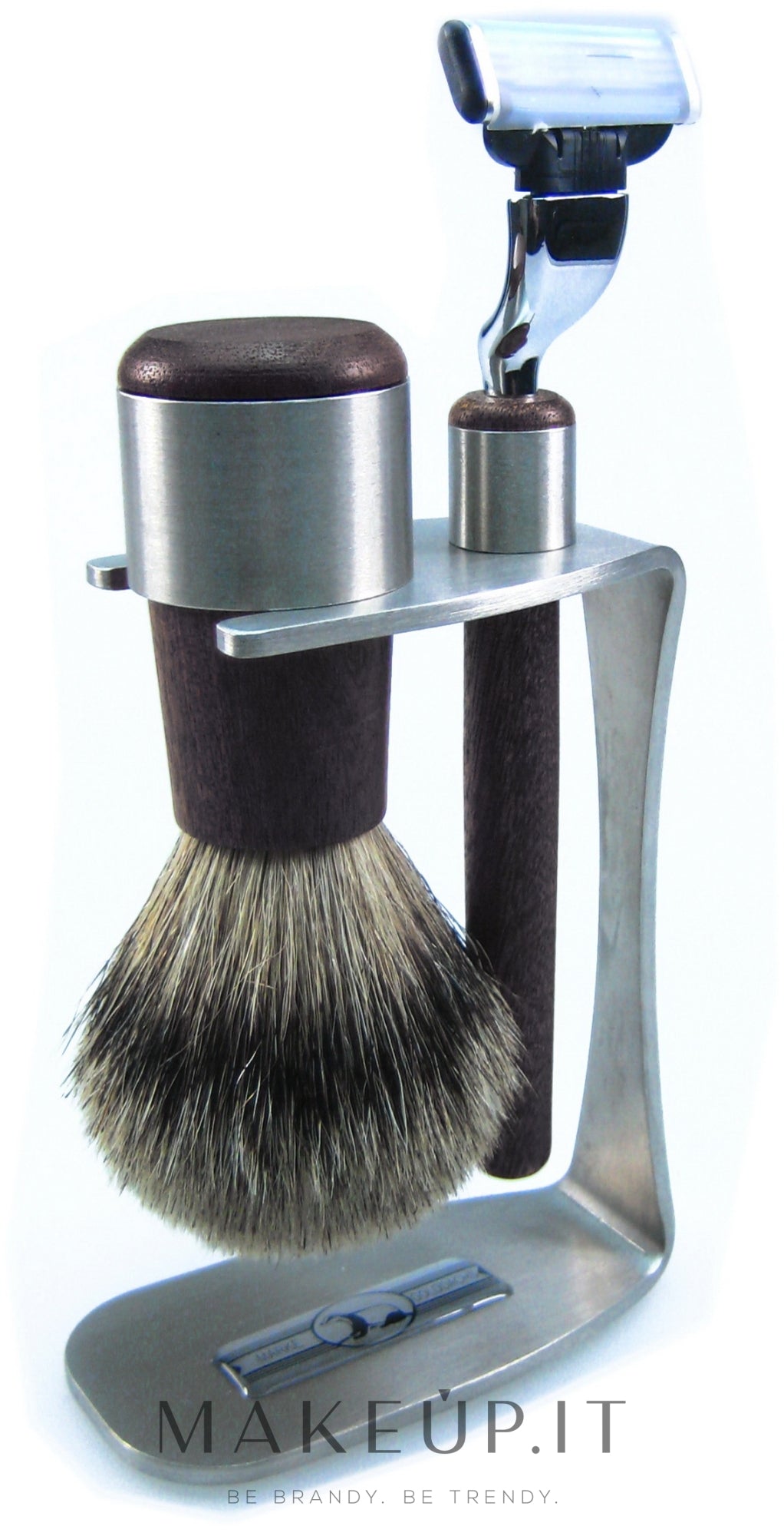 Set da barba Golddachs Finest Badger, Mach3 Wenge Wood Stainless Steel (sh/brush + razor + stand)