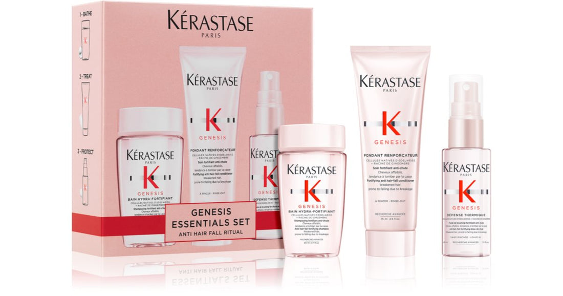 Kérastase Genesis anti-hårtap gavepakke for kvinner sjampo 80 ml + balsam 75 ml + termobeskyttende serum for tynt hår 45 ml