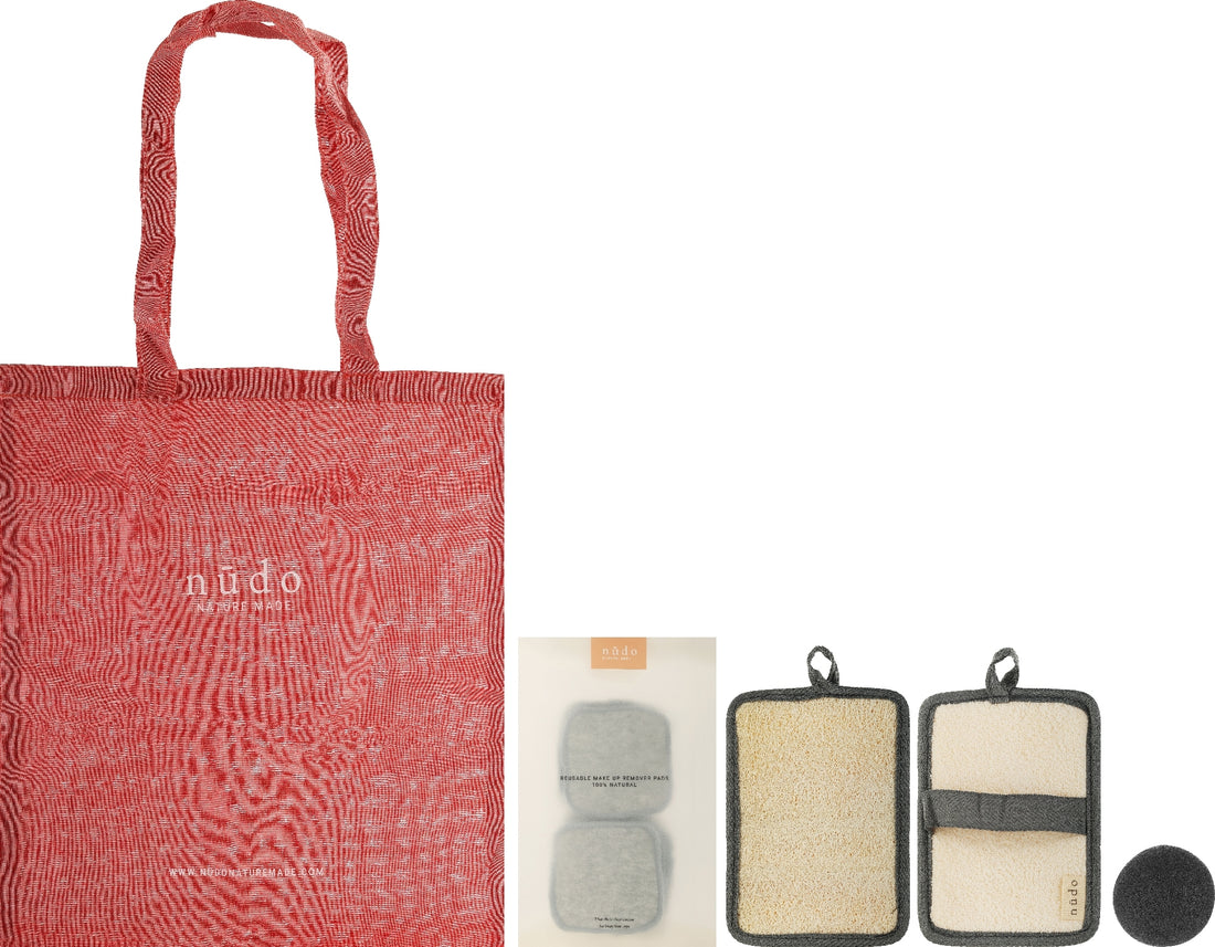 Set Nudo Nature Made Skin Essentials (sh/sponge/1pc + f/sponge/1pc + bag/1pc + pads/7pcs)