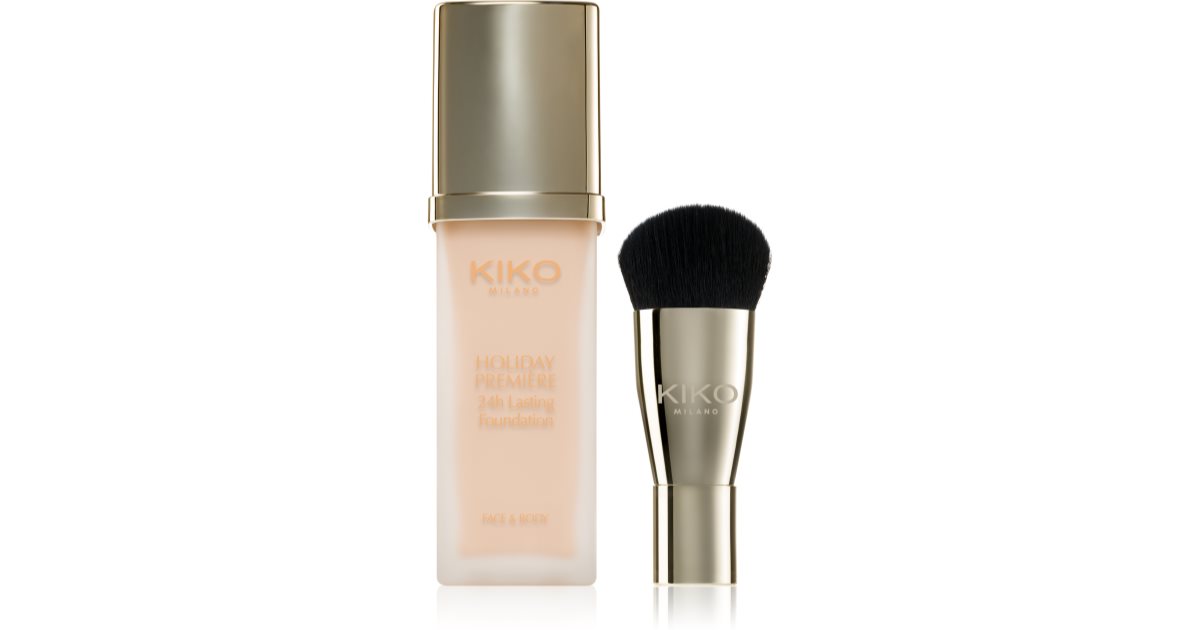 KIKO Milano Holiday Première 24h Blijvende waterproof vloeibare foundation met penseel kleur 01 Porselein 28 ml