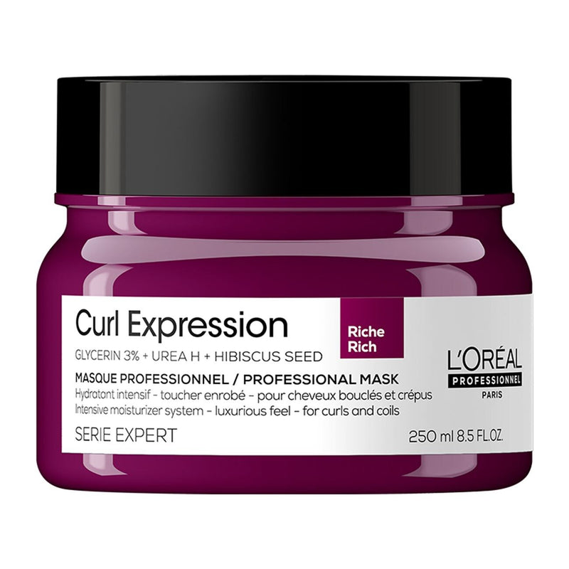 L'Oreal Professionnel, Serie Expert Curl Expression Rich, Glycerin 3% + Urea H + Hibiscus Seed, Maschera cream for hair treatment, Intense hydration, 250 ml 