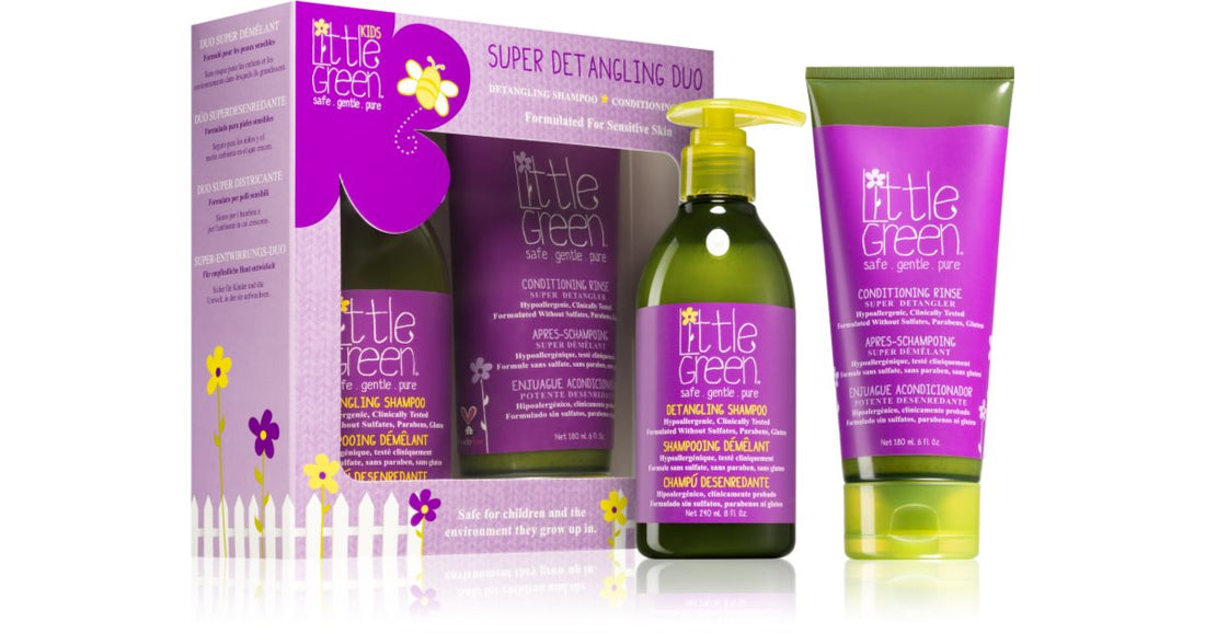 Little Green confezione regalo per capelli pettinabili shampoo per bambini 240 ml + balsamo per bambini 180 ml