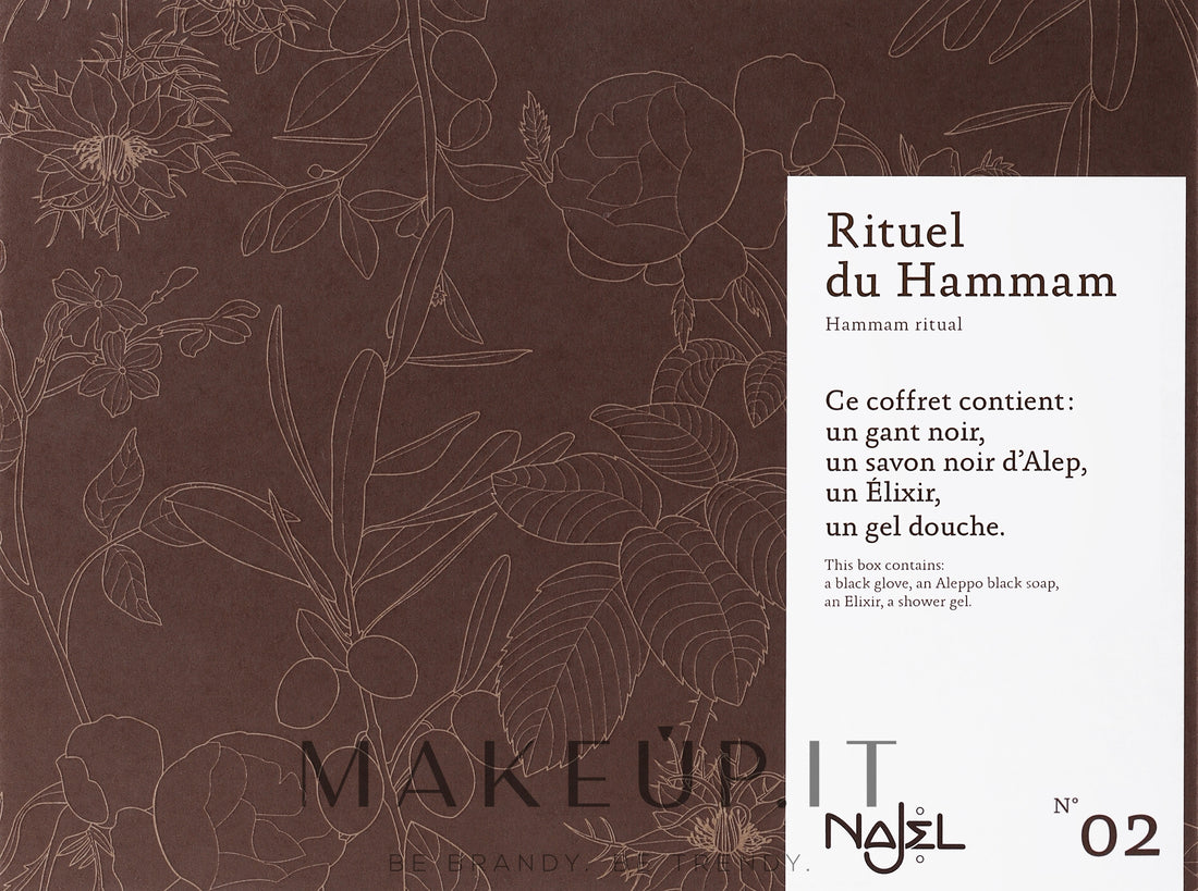 Set per la cura del corpo Najel Rituel du Hammam (soap/200ml + b/oil/125ml + sh/gel/500ml + glove)