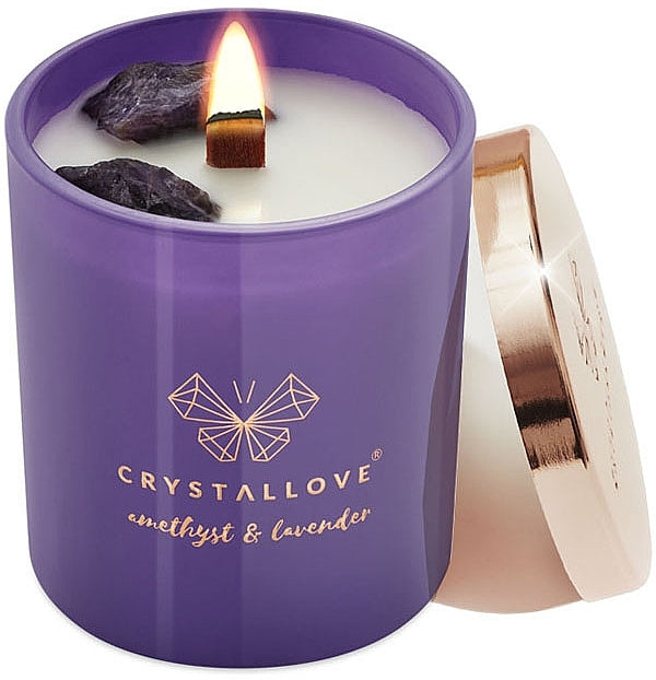 Crystallove Soy Candle With Amethyst And Lavender — candela di soia con ametista e lavanda 220 g