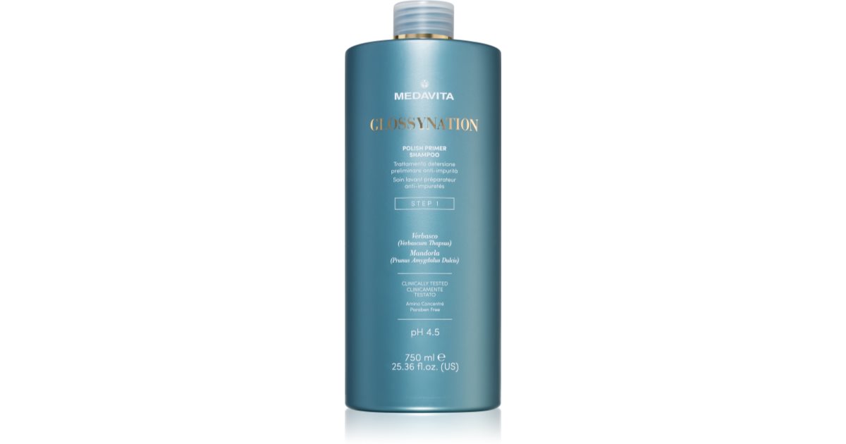 Medavita Glossynation Polish Primer Shampoo hellävarainen puhdistava shampoo 750 ml