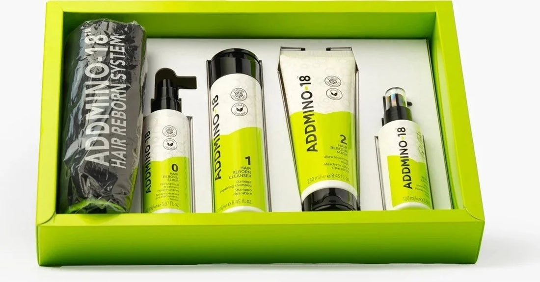 Set Addmino-18 Hair Reborn System Luxury Kit (elixir/150ml+shampoo/250ml+mask/250ml+cond/100ml)