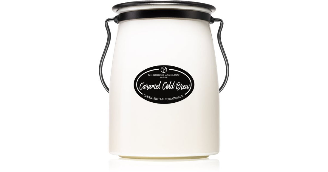 Milkhouse Candle Co. Frasco de manteiga com vela perfumada Creamery Caramel Cold Brew 624g