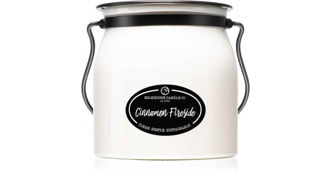 Milkhouse Candle Co. Smetanová sklenice na máslo s vůní skořice Fireside 454 g