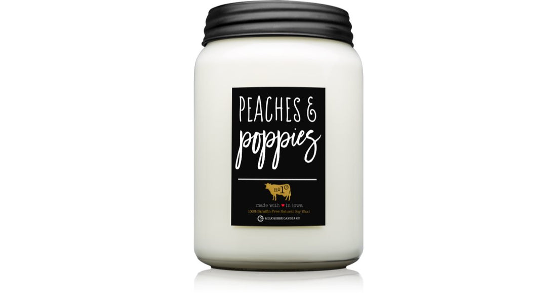 Milkhouse Candle Co. Lumânare parfumată cu piersici și maci de la fermă Mason Borcan 737g