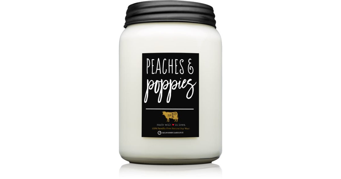 Milkhouse Candle Co. Vela perfumada Farmhouse Peaches &amp; Poppies Mason Jar 368g