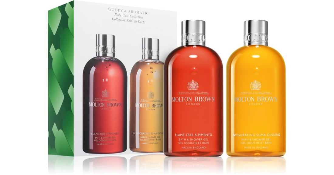 Molton Brown مجموعة هدايا ثنائية للعناية بالجسم الخشبية والعطرية مكونة من قطعتين