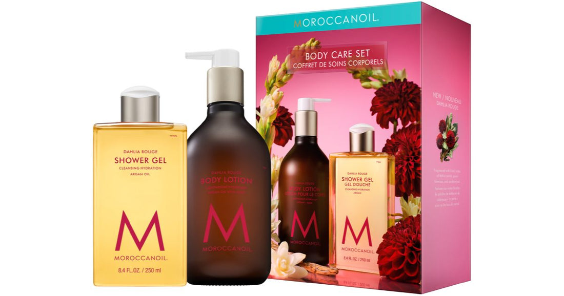 Moroccanoil Cutie cadou Body Dahlia Rouge (pentru corp) gel de dus hranitor 250 ml + crema de corp hranitoare 360 ml