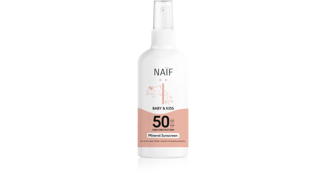 Naif Baby &amp; Kids Mineral SPF 50 beskyttende solspray for barn 175 ml