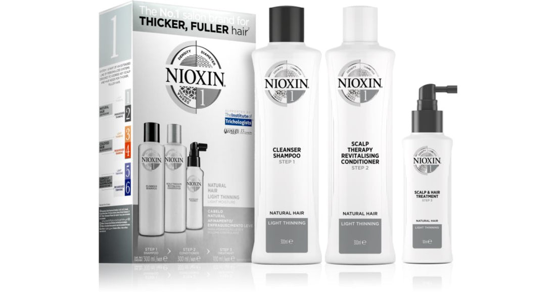 NIOXIN 시스템 1 연약하고 지친 모발을 위한 내추럴 헤어 라이트 틴닝 선물팩 3개