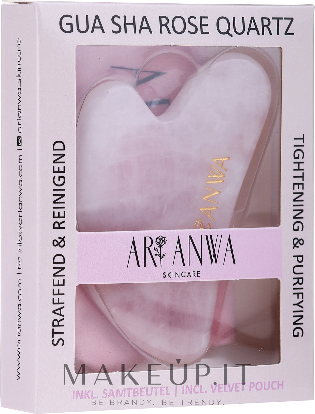 Guasha in quarzo rosa per massaggio viso ARI ANWA Skincare Rose Quartz Gua Sha