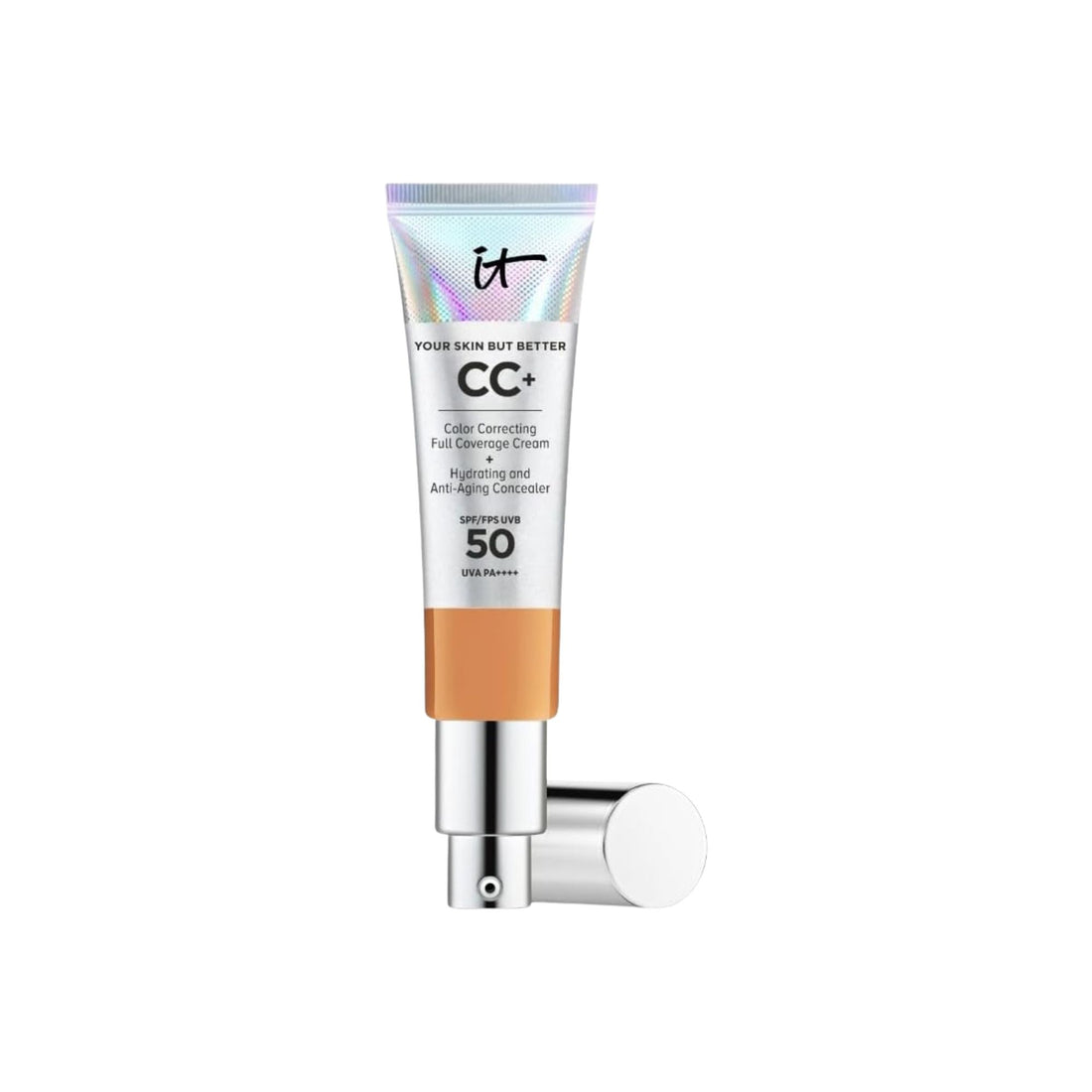 IT Cosmetics Base de maquillaje CC+ cobertura total FPS 50+ para mujer, bronceado, 32 ml
