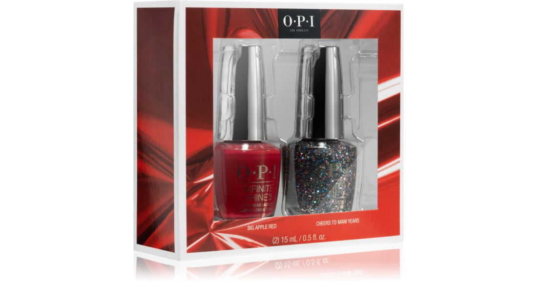 OPI Zestaw do paznokci Infinite Shine The Celebration Lakier hybrydowy Big Apple Red 15 ml + Cheers to Lakier hybrydowy Mani Years 15 ml