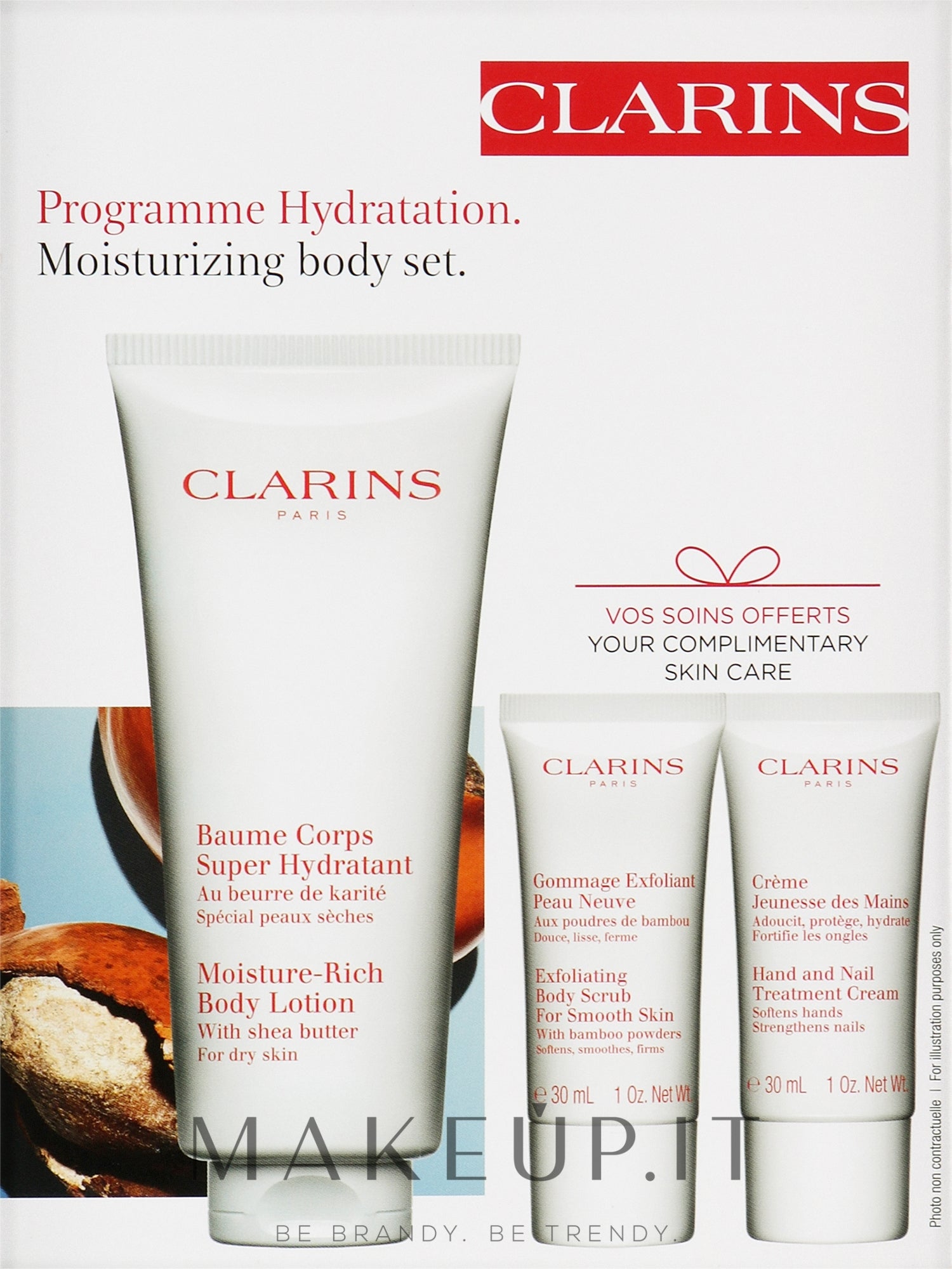 Set Clarins Moisturizing Body Set (b/lot/200ml + b/scr/30ml + h/cr/30ml)