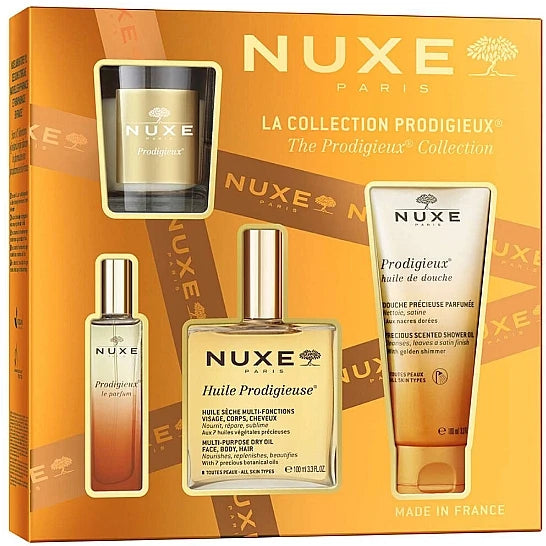 Nuxe Prodigieux Set (profumo/15ml + olio/100ml + gel doccia/100ml + candela/60g)