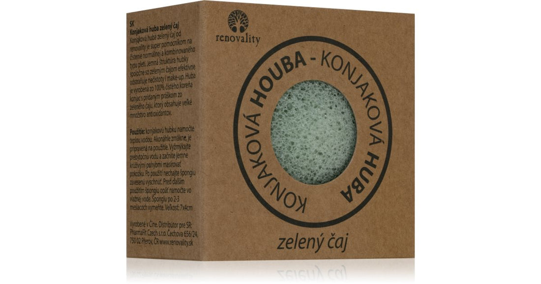 Renovality Gąbka oczyszczająca z zieloną herbatą i grzybami Konjac do skóry normalnej i mieszanej 7x4 cm