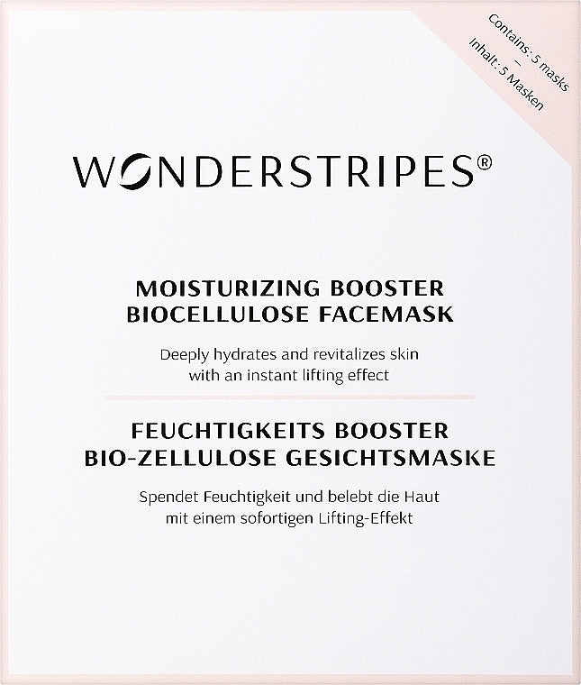 Wonderstripes Moisturizing Booster — maschera viso in biocellulosa idratante, 5 pz