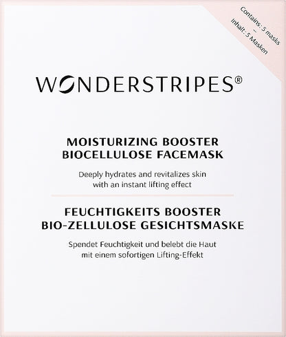 Wonderstripes Moisturizing Booster — maschera viso in biocellulosa idratante, 5 pz