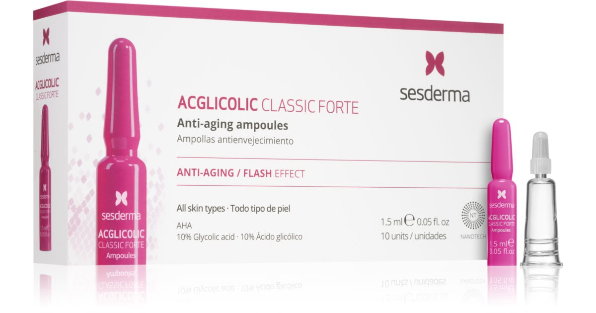 Sesderma Acglicolic Classic Forte feuchtigkeitsspendendes Anti-Falten-Serum mit AHA-Säuren 10 x 1,5 ml