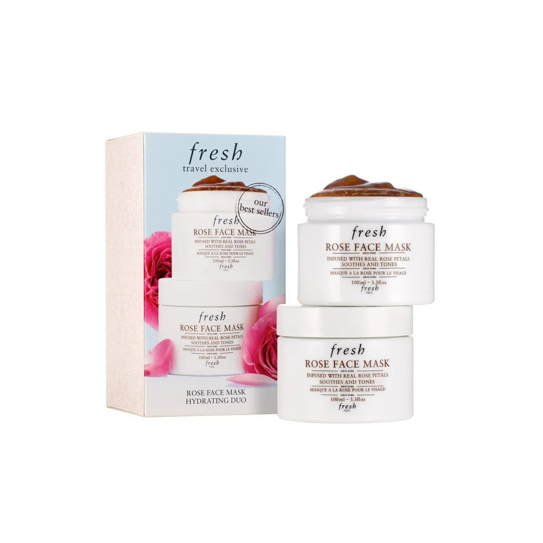 Duo sæt Fresh Rose Maschera Beroligende og tonende ansigtscreme 2 stk 100 ml