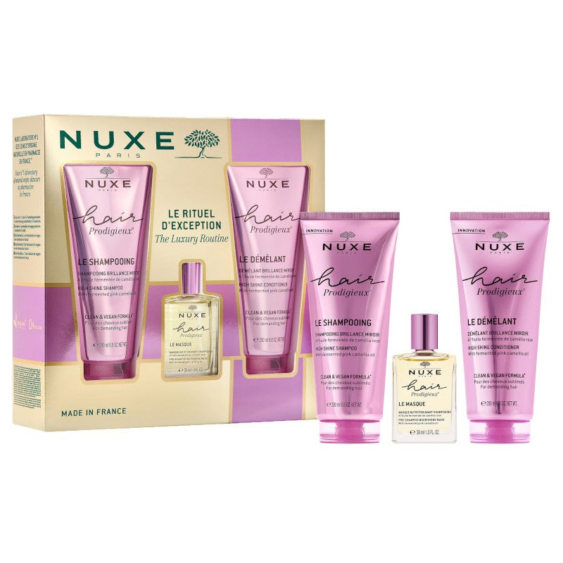 Set Nuxe: Prodigieux Shiny Shampoo 200 ml + Prodigieux Shiny Conditioner 200 ml + Prodigieux maschera treatment 30ml