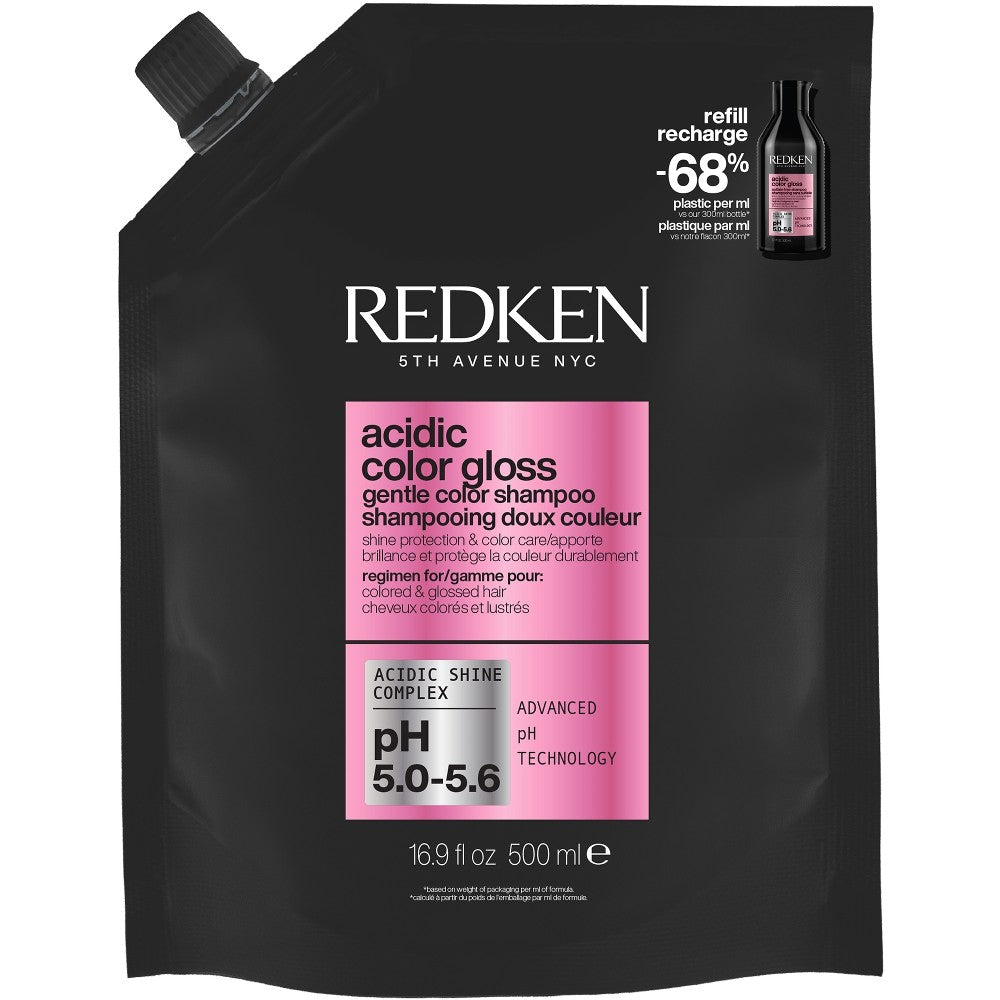 Redken Shampoo illuminant pour cheveux colorés et brillants longue durée Acidic Color Gloss (Shampooing doux pour cheveux colorés) - Volume : 500 ml - recharge 