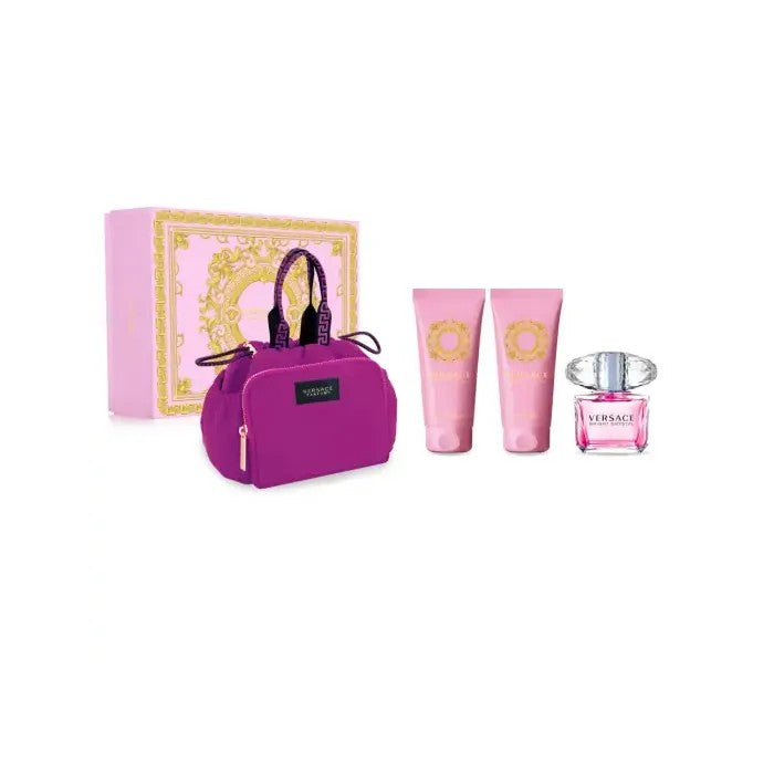 Versace 브라이트 크리스탈 세트 오드 뚜왈렛 90ml, 바디 로션 100ml, 샤워 젤 100ml 및 파우치 - 90ml 