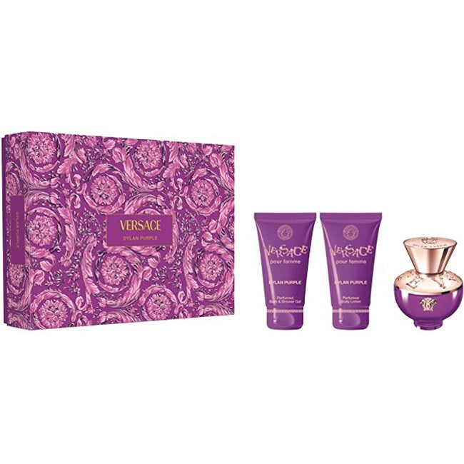 Versace 딜런 퍼플 포르 팜므 선물 세트 오 드 퍼퓸 50ml, 바디 로션 50ml, 샤워 젤 50ml - 여성용 
