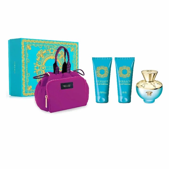 Versace ディラン ターコイズ プールファム ギフトセット オードトワレ 100ml、ボディローション 100ml、シャワージェル 100ml、ポーチ付き - 100ml 