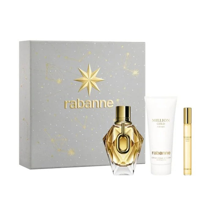 Rabanne Million Gold For Her Eau de Parfum Spray 90ml 3 kappaleen setti 