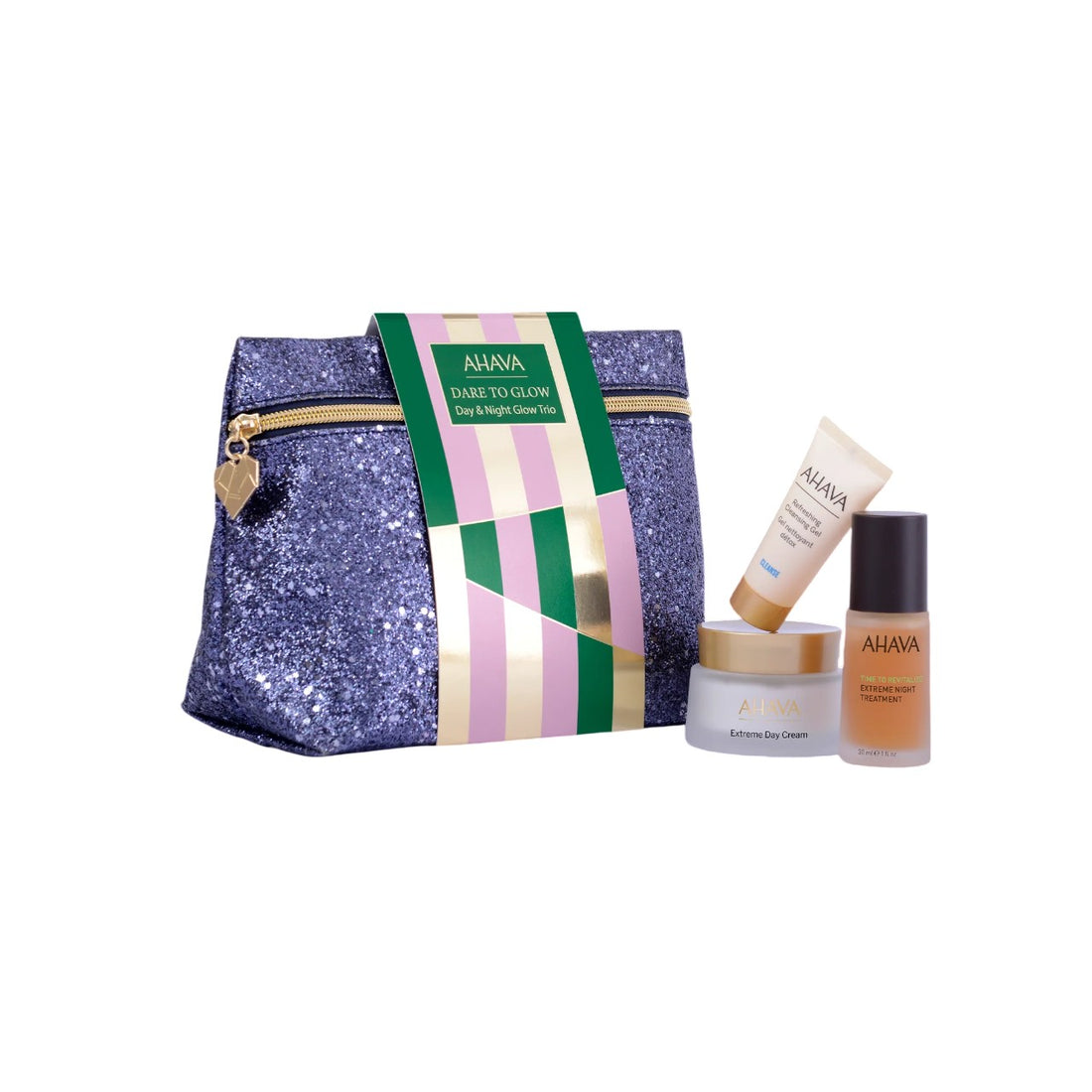 Ahava Set Trio Day &amp; Night Glow Ahava: Crema Giorno Estrema 50 ml + Siero Locale Anti-Età Notte 30 ml + Gel Detergente 15 ml + Pochette 