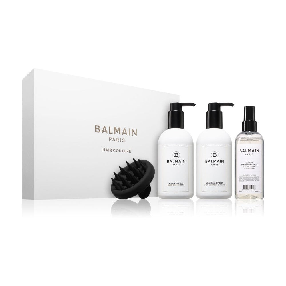 Set Balmain: Șampon pentru volum 300 ml + Balsam pentru volum 300 ml + Spray pentru volum 200 ml + Perie 