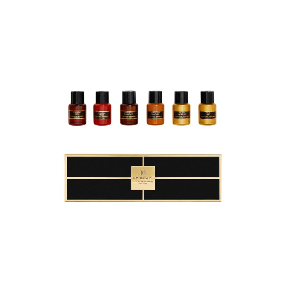 סט Carolina Herrera: Mystery Tobacco 5 ml + Stallion Leather 5 ml + Sandal Ruby 5 ml + Gold Incense + True Oud 5 ml + Burning Rose 5 ml 