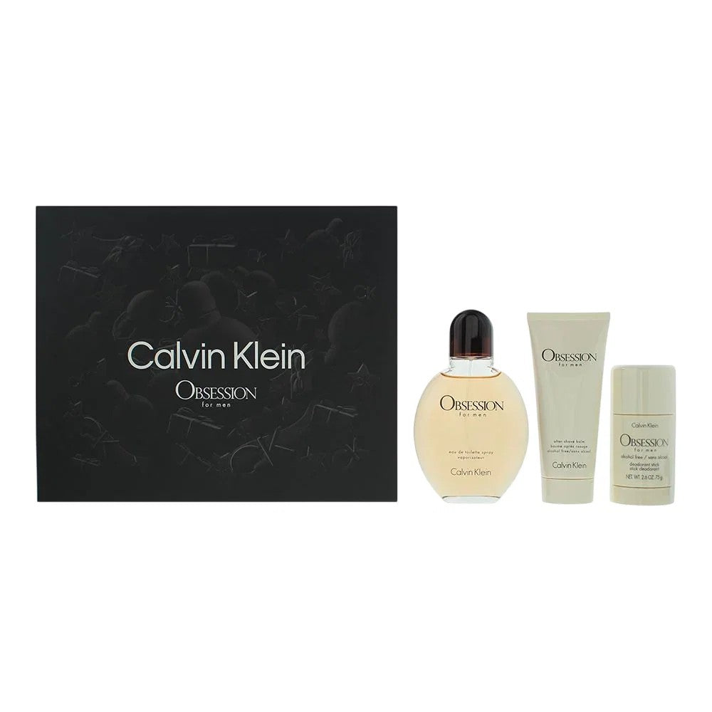 Sett Calvin Klein: Obsession Eau De Toilette Herre 125 ml + Obsession Anti-Sweat Deodorant Stick Herre 75 g + Obsession aftershave 75 ml 